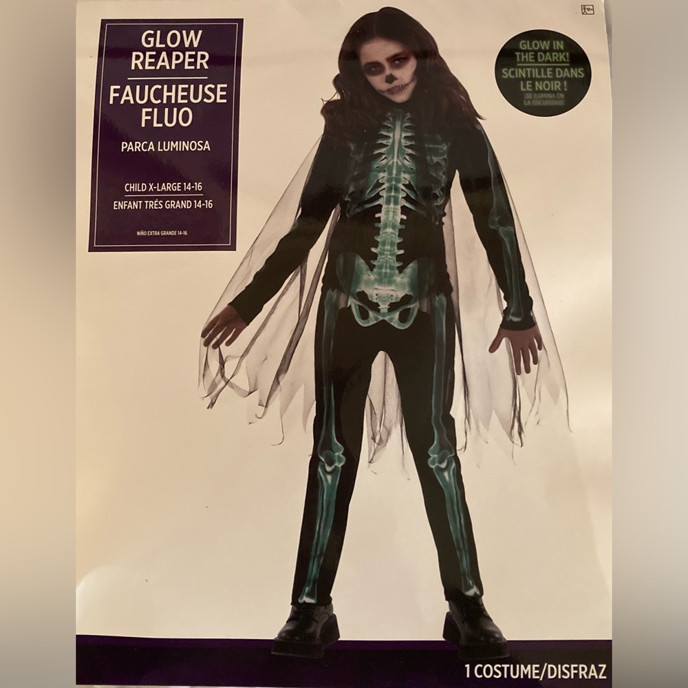 Glow in the Dark Reaper Costume w/ Sheer Hooded Cape
